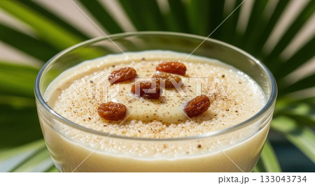 Traditional thiakry a west african sweet millet pudding served with raisins and condensed milk Traditional thiakry a west african sweet millet pudding served with raisins and condensed milk 133043734