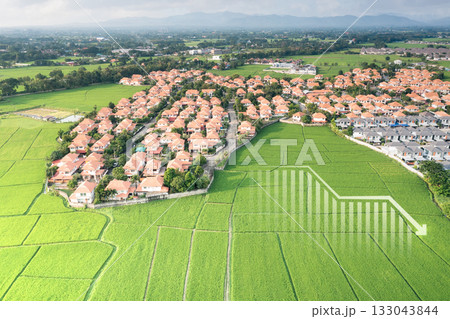 Land in aerial view with concept of land value. Land in aerial view with concept of land value. 133043844