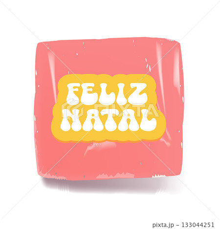 Feliz Natal Merry Christmas in Brazilian Portuguese quote pink sticker vector design, creative holiday typography, modern graphic art for cards, invitations, social media banners. Feliz Natal text 133044251