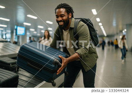 空港の手荷物受取所でスーツケースを受け取る旅行者 空港の手荷物受取所でスーツケースを受け取る旅行者 133044324