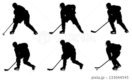 Ice Hockey Stickhandling Silhouette Skill Set 133044545