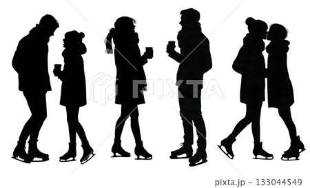 Romantic Ice Skating Date Couple Silhouette Pack Romantic Ice Skating Date Couple Silhouette Pack 133044549