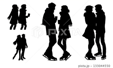 Romantic Ice Skating Date Couple Silhouette Pack Romantic Ice Skating Date Couple Silhouette Pack 133044550