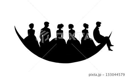 Wedding Couple on Crescent Moon Silhouette Set 133044579