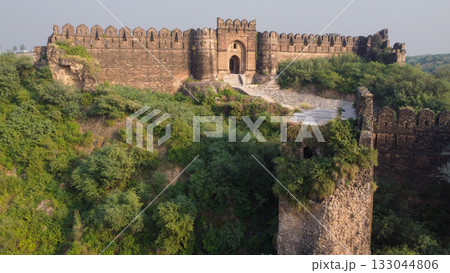 Rohtas Fort drone panorama showing Kabli and Badshahi Gates with fort walls Rohtas Fort drone panorama showing Kabli and Badshahi Gates with fort walls 133044806
