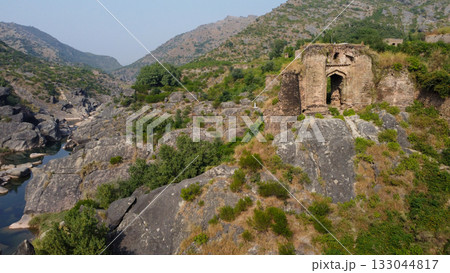 Old Pharwala Fort gateway remains beside Soan River in hills Old Pharwala Fort gateway remains beside Soan River in hills 133044817