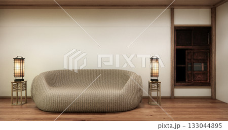 arm chair and decoration japanese on Modern room interior wabisabi style.3D rendering arm chair and decoration japanese on Modern room interior wabisabi style.3D rendering 133044895