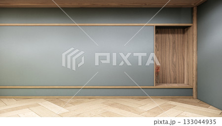 Dark blue color empty room zen style and decoraion wooden design, earth tone.3D rendering Dark blue color empty room zen style and decoraion wooden design, earth tone.3D rendering 133044935