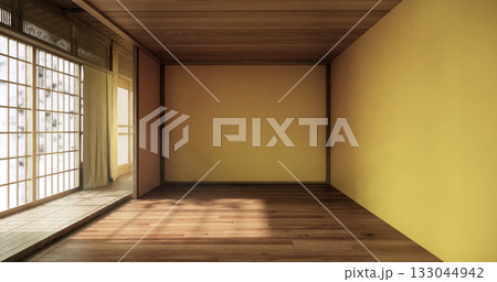 Interior scene mock up with yellow wall room minimalism. 3D rendering Interior scene mock up with yellow wall room minimalism. 3D rendering 133044942