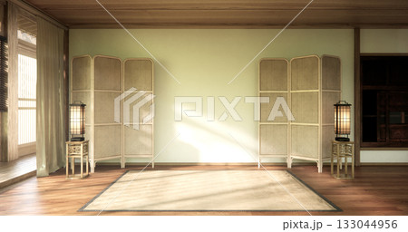 Concept Empty room and wood floor with shelf wall background 3D illustration rendering 133044956