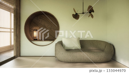 white Mini sofa armchair on interior design modern living room Japanese style.3D rendering 133044970
