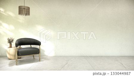 Living room concept Empty room wood docoration wall on white floor. 3D illustration rendering 133044987