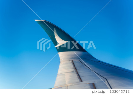 青空を背景にしたキャセイパシフィック航空エアバスA350のウィングレット 133045712
