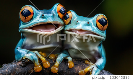 Close up of frog. tree frog on leaf 133045853