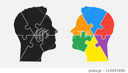 Head woman and man made puzzle pieces, education 133045890