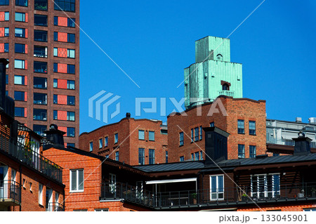 Houses in Eriksberg district, former shipyard near Alvsborg bridge, Hisingen island, sunny day in Gothenburg, Sweden Houses in Eriksberg district, former shipyard near Alvsborg bridge, Hisingen island, sunny day in Gothenburg, Sweden 133045901