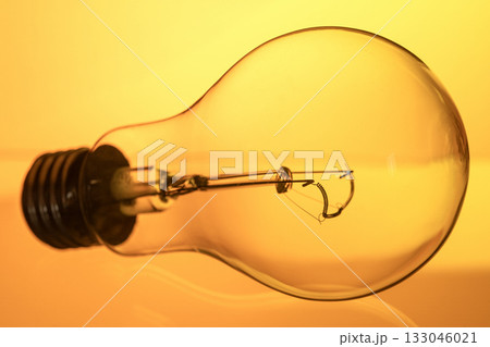 A light bulb is shown in a close up, with the bulb's filament visible A light bulb is shown in a close up, with the bulb's filament visible 133046021