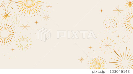 Golden abstract fireworks background for Christmas, New Year and 4th of July designs 133046148