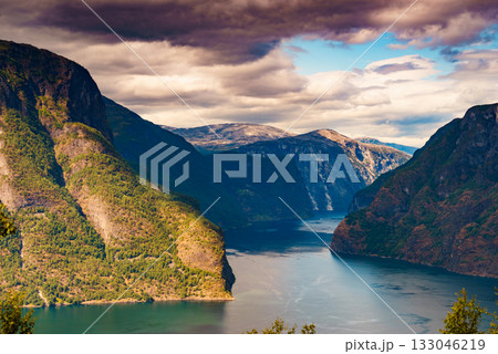 Fjord landscape Aurlandsfjord in Norway Fjord landscape Aurlandsfjord in Norway 133046219