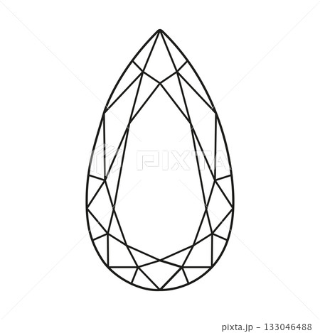 Diamond pear cut shape. Design diagram. Pear brilliant cut minimalist icon. Diamond top flat view. Gemstone outline simple pattern for jewellery design, branding, packaging, logo, digital graphic. Diamond pear cut shape. Design diagram. Pear brilliant cut minimalist icon. Diamond top flat view. Gemstone outline simple pattern for jewellery design, branding, packaging, logo, digital graphic. 133046488