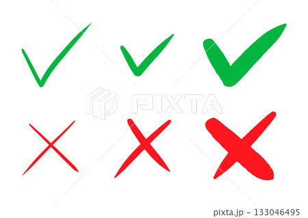 手書きのシンプルなチェックマークとバツマークのアイコンセット 133046495