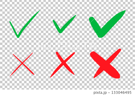 手書きのシンプルなチェックマークとバツマークのアイコンセット 133046495