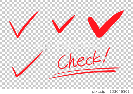 Handwritten check mark icon set Check Red 133046501