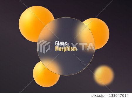 Dark gradient background with a circular glass panel and glowing orange 3D spheres in a modern glassmorphism style Dark gradient background with a circular glass panel and glowing orange 3D spheres in a modern glassmorphism style 133047014