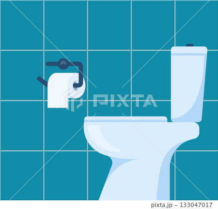 Ceramic toilet bowl with. Clean Toilet bowl in bathroom interior decoration. Vector 133047017