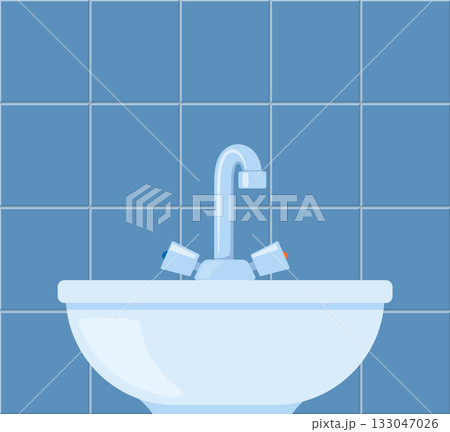 Modern bathroom pedestal sink isolated, home and hygiene concept. Modern bathroom pedestal sink isolated, home and hygiene concept. 133047026