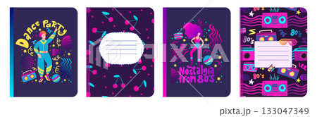 Retro Music Party Notebook Copybook Cover Girl Boy Background Set Diary Vector Retro Music Party Notebook Copybook Cover Girl Boy Background Set Diary Vector 133047349