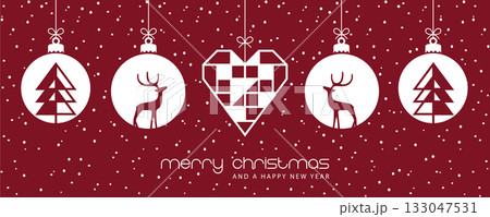 christmas greeting card with decorative hanging christmas balls vector illustration christmas greeting card with decorative hanging christmas balls vector illustration 133047531