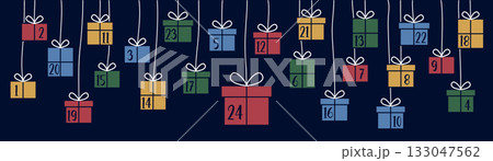 colorful advent calendar 24 christmas gifts vector illustration 133047562