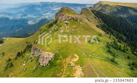 Drone aerial view of Tri Cuke peak in Balkan Mountains 133047603