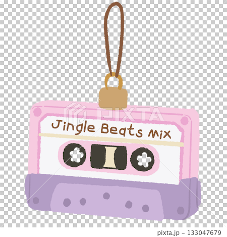 Retro cassette tape ornament illustration labeled jingle beats mix pastel pink and purple Christmas clipart perfect for nostalgic holiday cards wrapping paper decor and digital art Retro cassette tape ornament illustration labeled jingle beats mix pastel pink and purple Christmas clipart perfect for nostalgic holiday cards wrapping paper decor and digital art 133047679