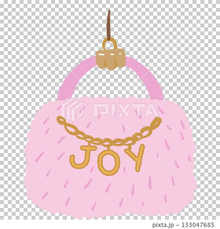 Pink fluffy handbag ornament illustration with gold chain joy text cute pastel Christmas clipart perfect for fashion holiday decor wrapping paper girly stickers and cozy crafts Pink fluffy handbag ornament illustration with gold chain joy text cute pastel Christmas clipart perfect for fashion holiday decor wrapping paper girly stickers and cozy crafts 133047685
