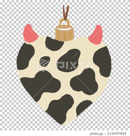 Cow print heart ornament illustration with tiny pink horns quirky modern Christmas clipart perfect for trendy holiday decor wrapping paper stickers scrapbooking and fun festive projects Cow print heart ornament illustration with tiny pink horns quirky modern Christmas clipart perfect for trendy holiday decor wrapping paper stickers scrapbooking and fun festive projects 133047691