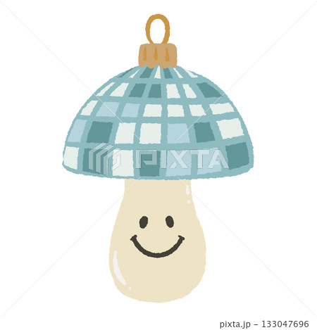 Smiling mushroom ornament illustration with blue checkered cap cute Christmas clipart perfect for cozy retro holiday decor wrapping paper greeting cards and whimsical festive crafts Smiling mushroom ornament illustration with blue checkered cap cute Christmas clipart perfect for cozy retro holiday decor wrapping paper greeting cards and whimsical festive crafts 133047696