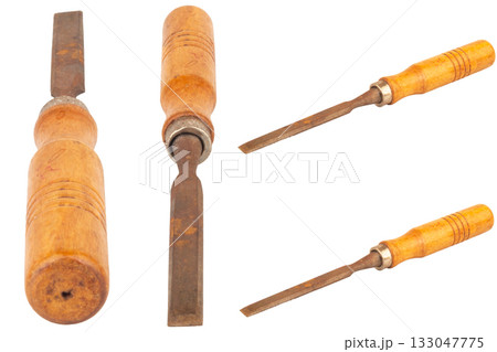 Chisel Dirty Old wood isolated on white background Chisel Dirty Old wood isolated on white background 133047775