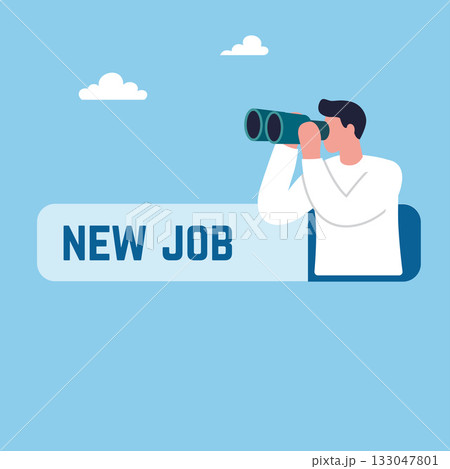 Man Searching for New Job with Binoculars. Job Search and Recruitment Concept Man Searching for New Job with Binoculars. Job Search and Recruitment Concept 133047801