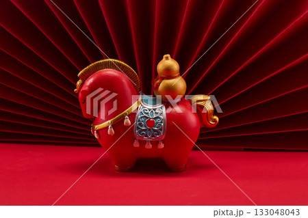 Lunar New Year 2026. New Year background. Red Origami Display Lunar New Year 2026. New Year background. Red Origami Display 133048043