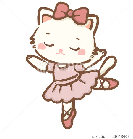 Kawaii white cat wearing pink tutu and bow performing ballet dance pose pastel Christmas clipart perfect for Nutcracker ballet cards wrapping paper festive decor and digital art projects 133048408