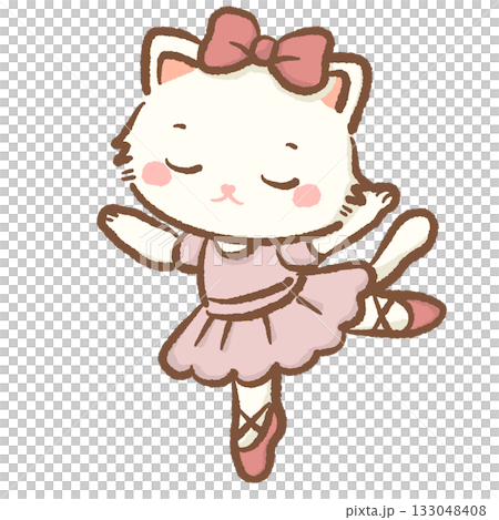 Kawaii white cat wearing pink tutu and bow performing ballet dance pose pastel Christmas clipart perfect for Nutcracker ballet cards wrapping paper festive decor and digital art projects Kawaii white cat wearing pink tutu and bow performing ballet dance pose pastel Christmas clipart perfect for Nutcracker ballet cards wrapping paper festive decor and digital art projects 133048408
