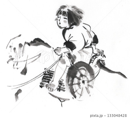 水墨で描いた牧童 133048428