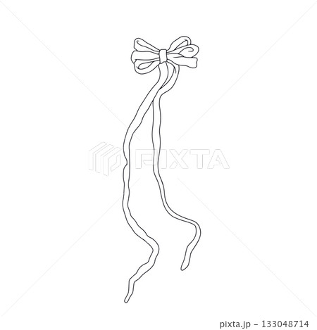 Hand drawn black line art fancy bow knot isolated on white background 133048714