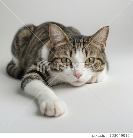 寝そべっているキジ白猫 133049013