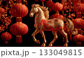 beautiful gold horse symbol of asian chinese new year 2026..	 133049815