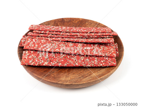 Beetroot crackers, thin rusk beet root bread, red diet multigrain crispbread, various seeds 133050000