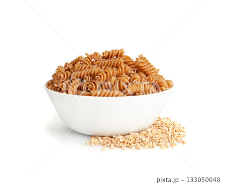 Raw Brown Pasta, Wholegrain Fusilli, Dry Whole Grain Noodle, Raw Spelt Macaroni, Healthy Italy Food Raw Brown Pasta, Wholegrain Fusilli, Dry Whole Grain Noodle, Raw Spelt Macaroni, Healthy Italy Food 133050048