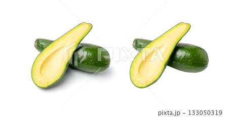 Avocado Isolated, Whole Avokado, Green Avocados Slice, Fresh Alligator Pear, Long Avocado Fruit Avocado Isolated, Whole Avokado, Green Avocados Slice, Fresh Alligator Pear, Long Avocado Fruit 133050319